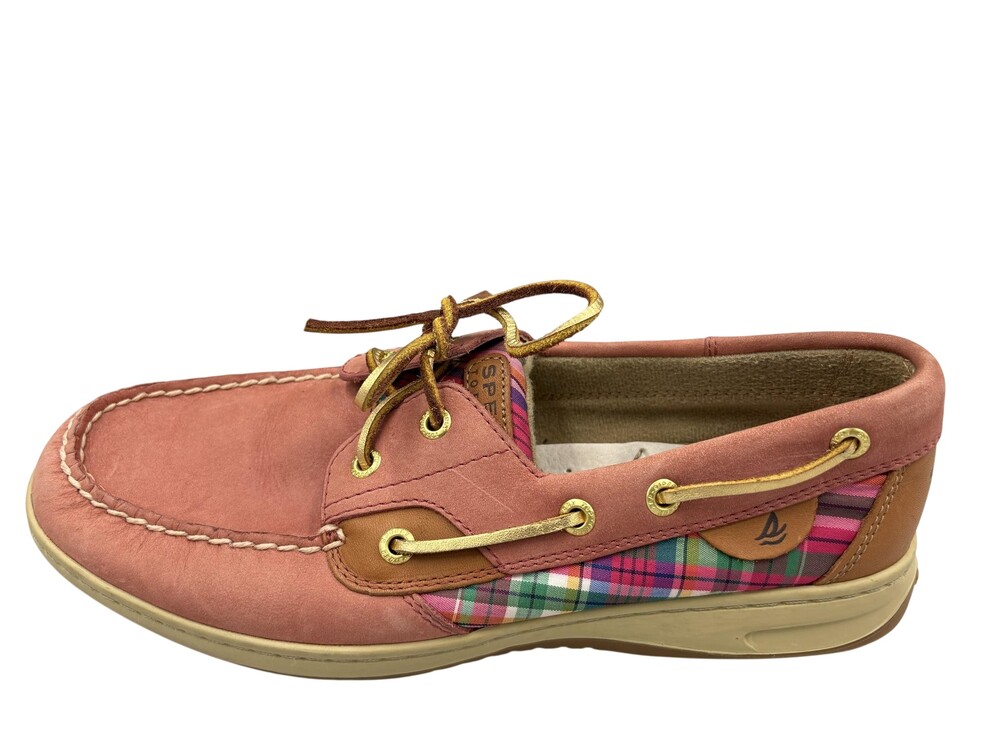 Sperry Top-Sider Boat Shoes Womens Size 10 Pink Plaid Leather Lace Up Casual